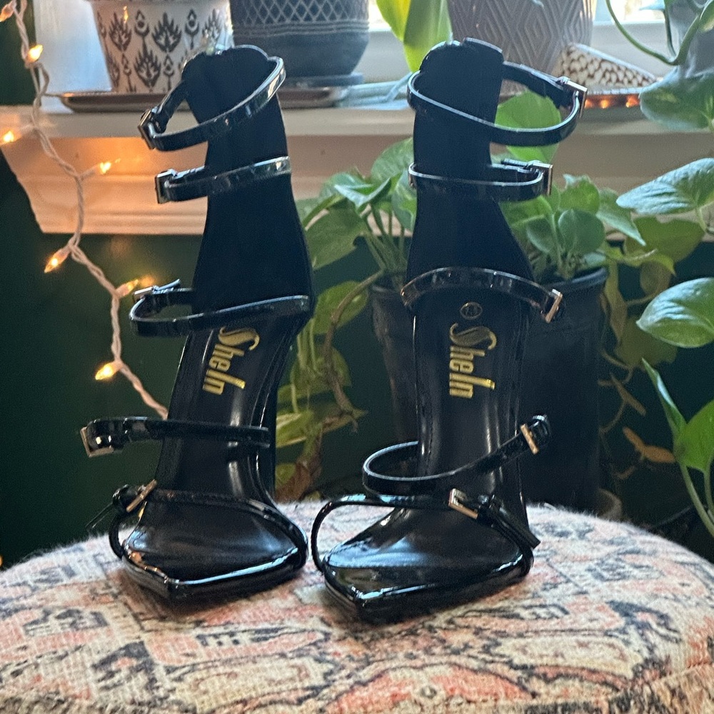Black Leather Heels - Picture 2 of 5